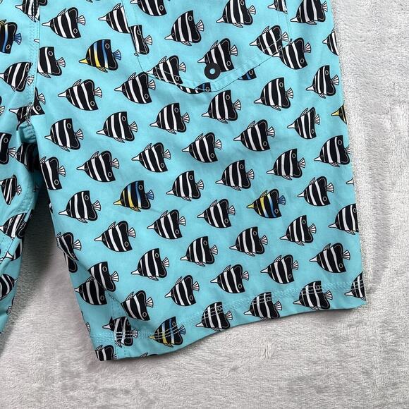 SAXX Betawave 2N1 Board Shorts Men 32" Blue Fish Pattern Drawstring Swim NWOT - Picture 8 of 16